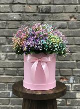 Цветочная композиция из Гипсофила и Розы в шляпной коробке в Городище Пензенской области
