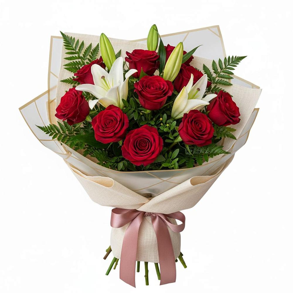 Букет цветов из: Лилии и Розы в Городище Пензенской области