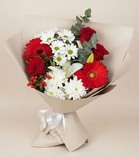 Букет цветов из:  Розы, Хризантемы, Герберы и Лилии в Городище Пензенской области
