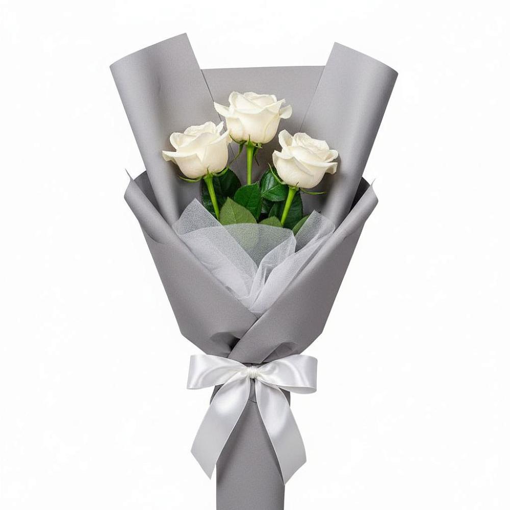 Букет 3 белые розы в Городище Пензенской области