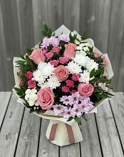 Букет цветов из:  Альстромерии, Гвоздики, Розы и Хризантемы в Городище Пензенской области