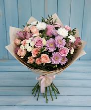 Букет цветов из:  Хризантемы, Розы и Альстромерии в Городище Пензенской области