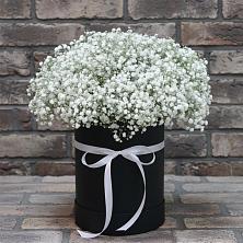 Цветочная композиция из Гипсофила в шляпной коробке в Городище Пензенской области